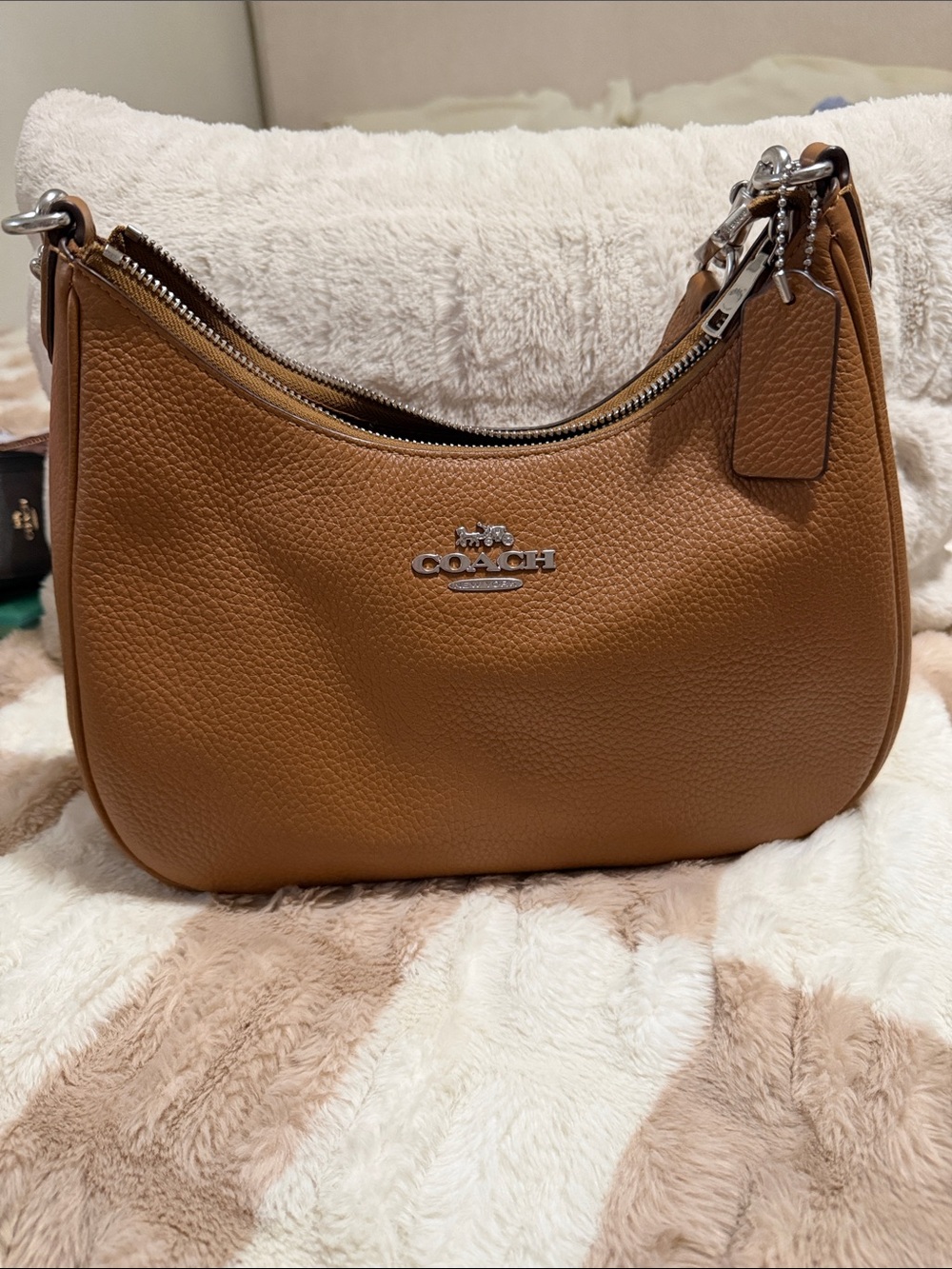 COACH Pebbled Leather Shoulder Bag in Tan